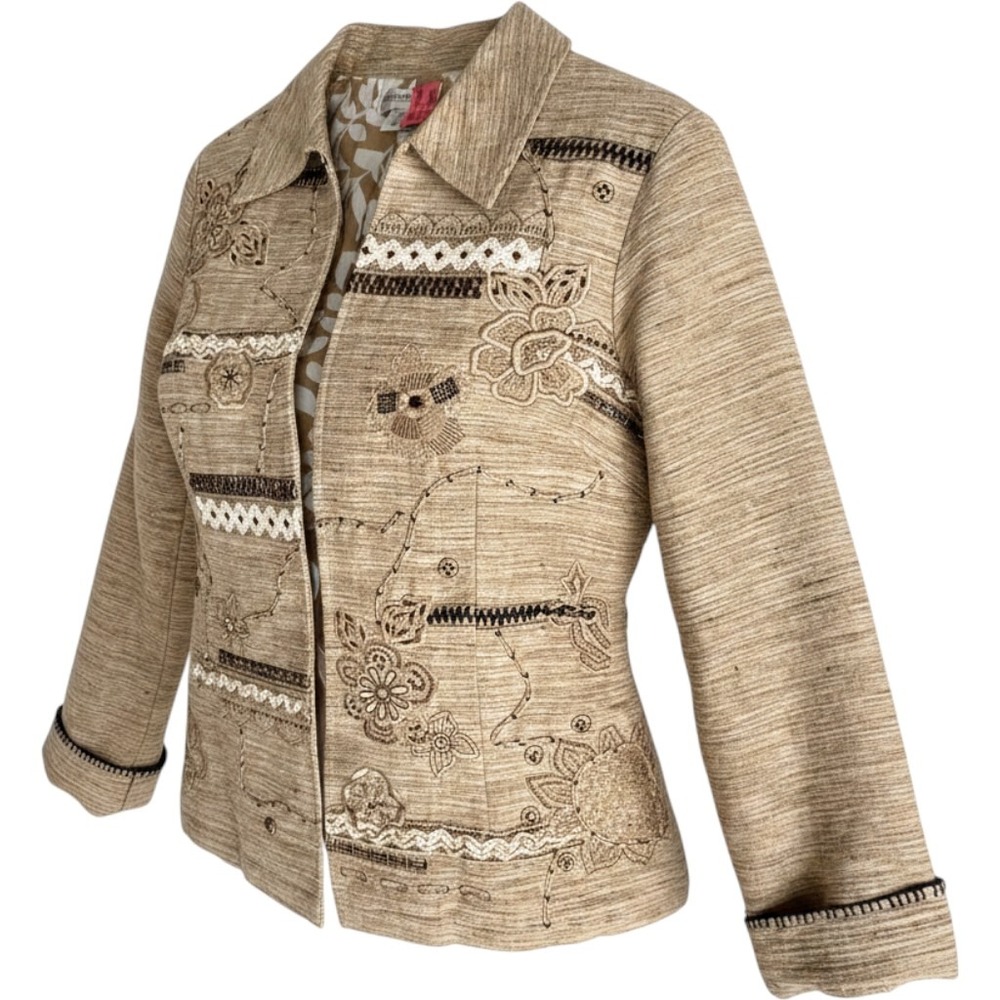 VTG Coldwater Creek Jute Linen Blazer Jacket Women S M Mix Media Granola Natural